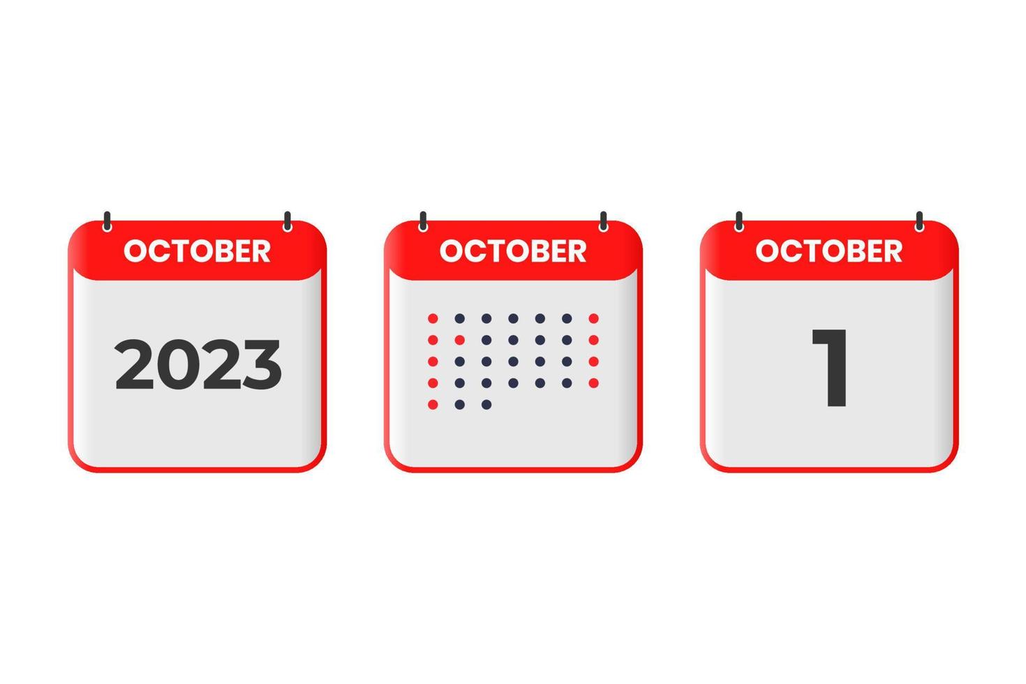 1. Oktober Kalender-Design-Ikone. Kalenderplan 2023, Termin, wichtiges Datumskonzept vektor