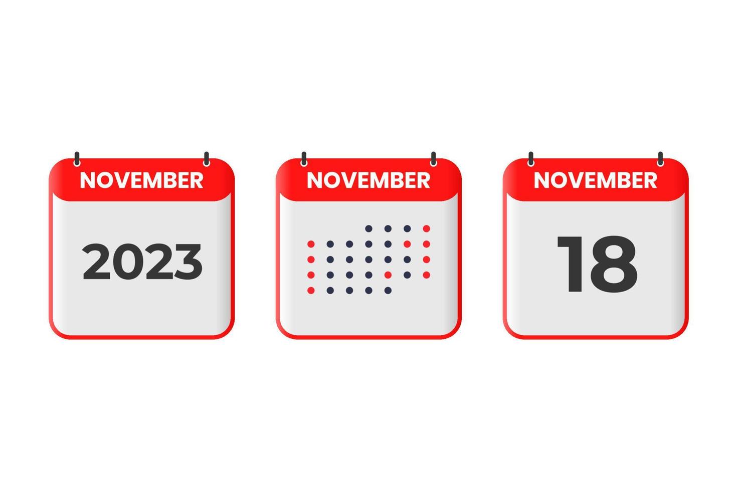 18. November Kalender-Design-Ikone. Kalenderplan 2023, Termin, wichtiges Datumskonzept vektor