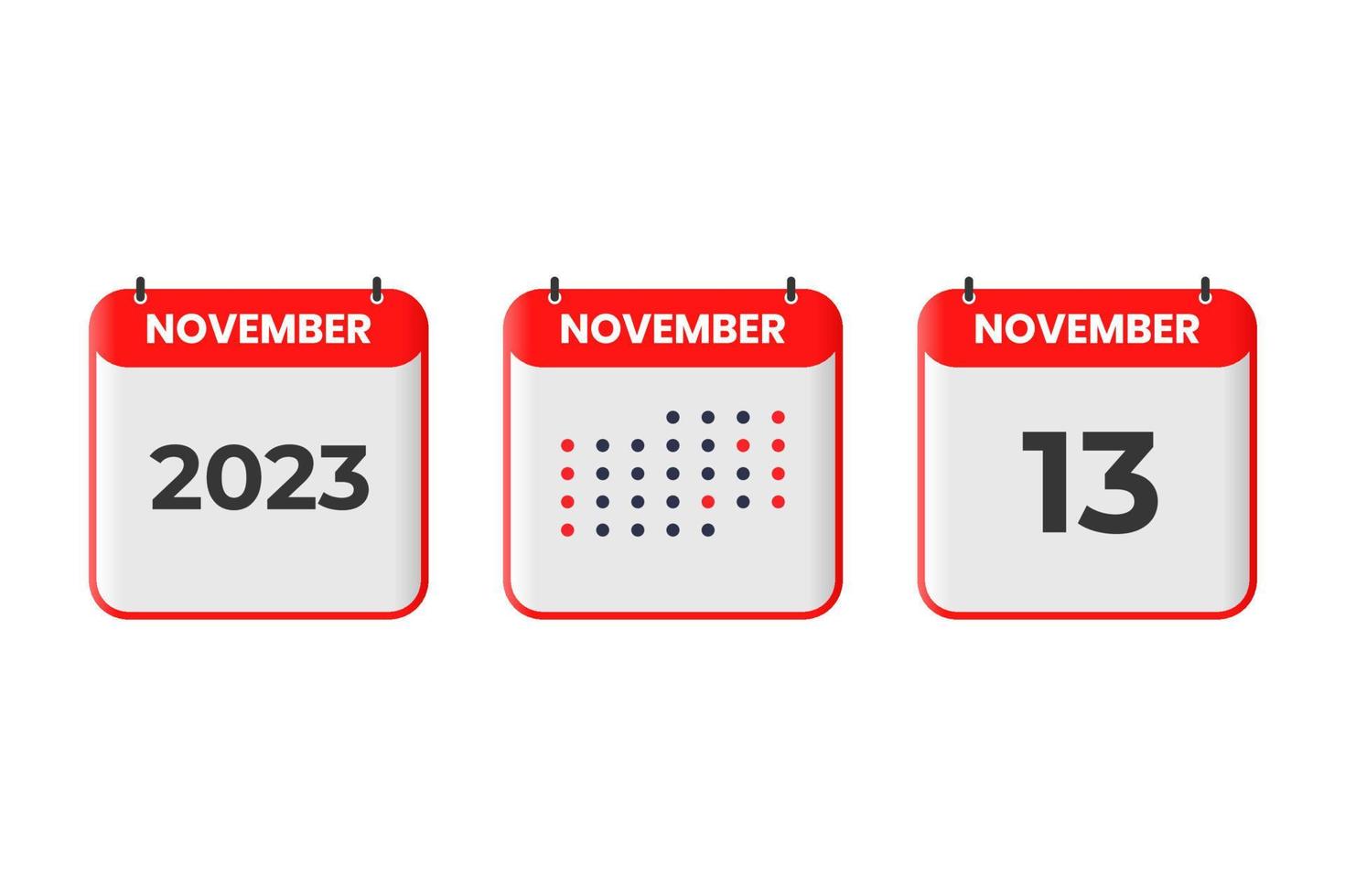 13. November Kalender-Design-Ikone. Kalenderplan 2023, Termin, wichtiges Datumskonzept vektor