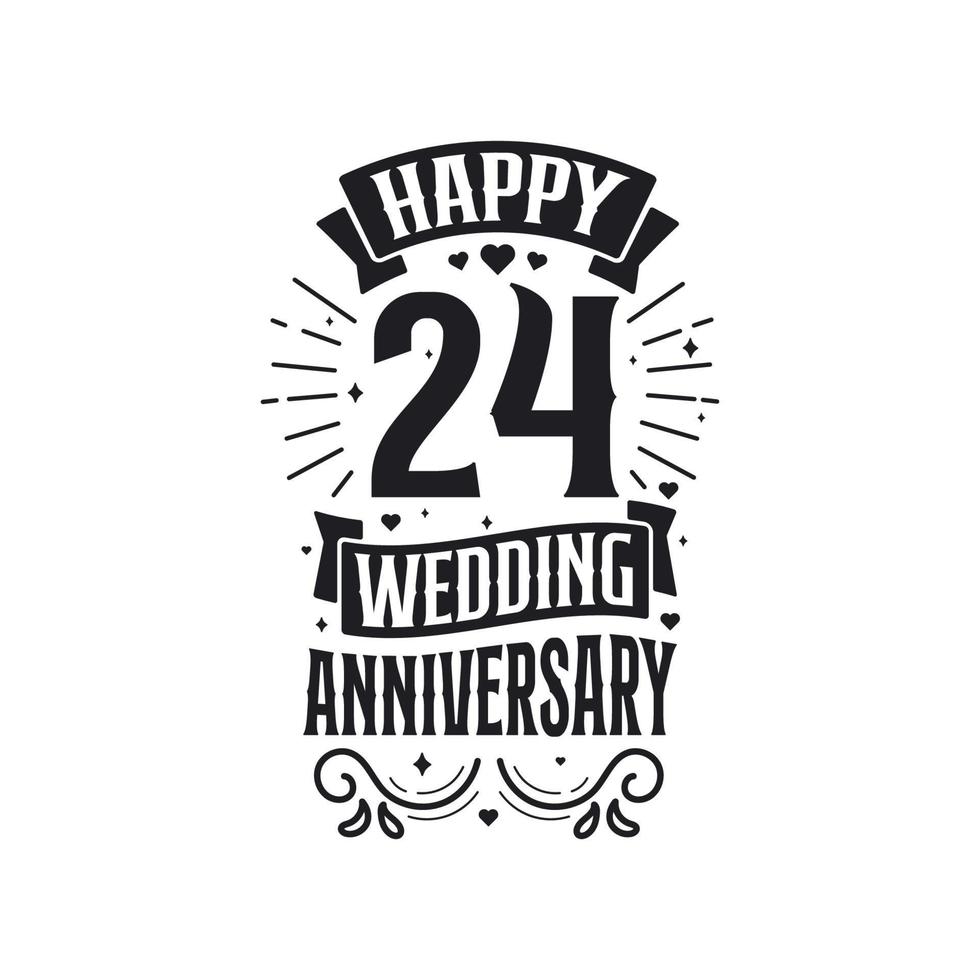 24 år årsdag firande typografi design. Lycklig 24:e bröllop årsdag Citat text design. vektor