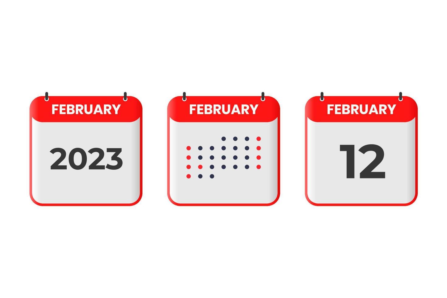 12. Februar Kalender-Design-Ikone. Kalenderplan 2023, Termin, wichtiges Datumskonzept vektor