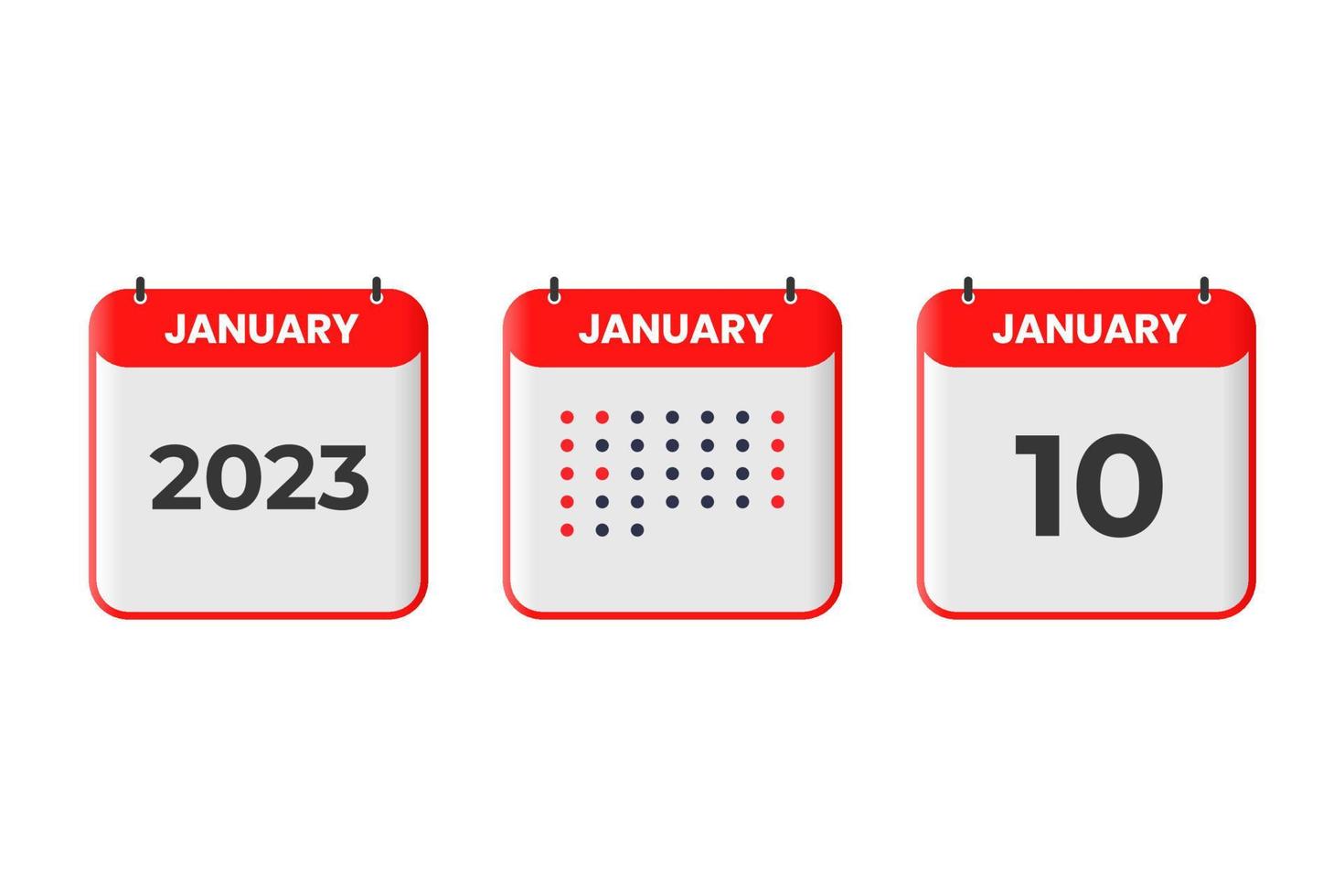 10. Januar Kalender-Design-Ikone. Kalenderplan 2023, Termin, wichtiges Datumskonzept vektor