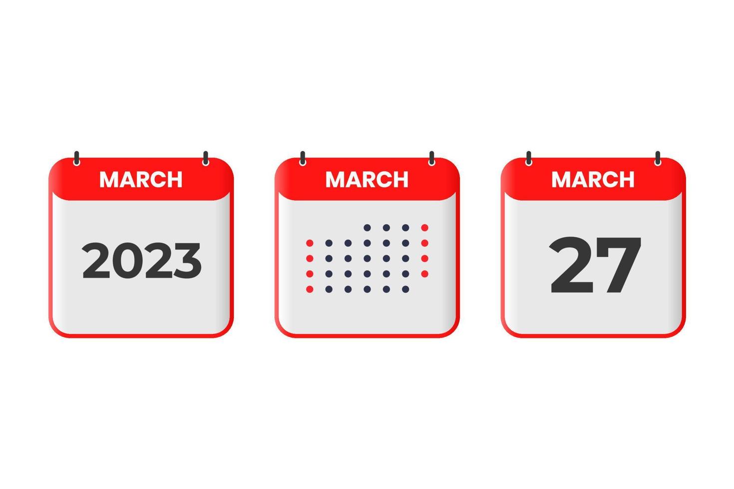 27. März Kalender-Design-Ikone. Kalenderplan 2023, Termin, wichtiges Datumskonzept vektor