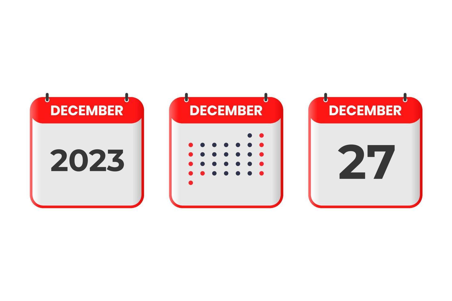 december 27 kalender design ikon. 2023 kalender schema, utnämning, Viktig datum begrepp vektor