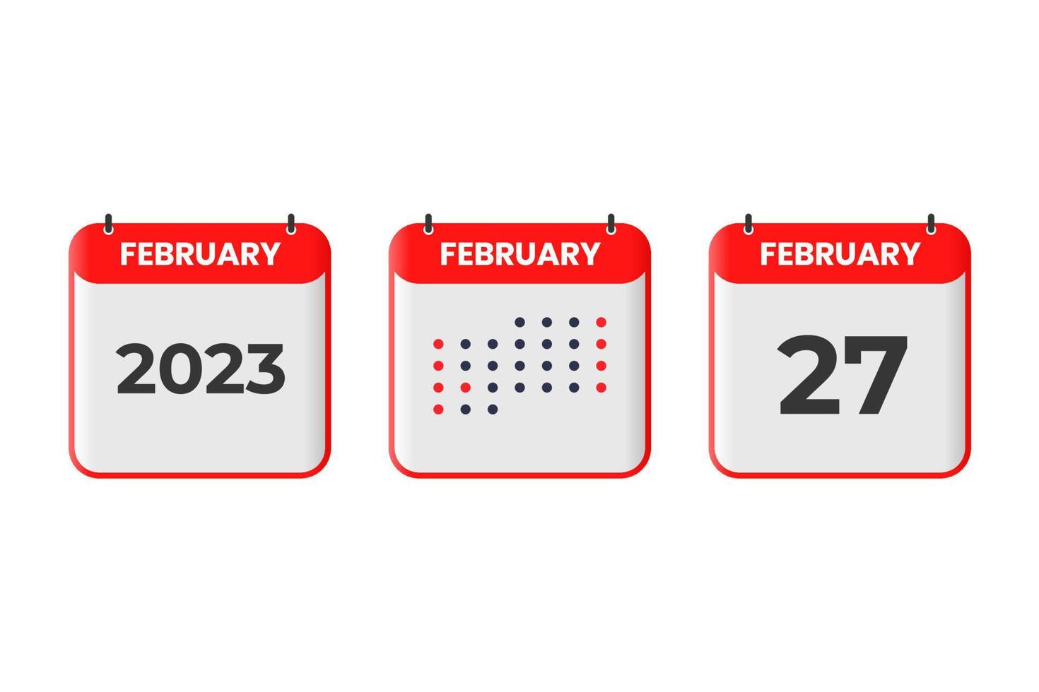 27. Februar Kalender-Design-Ikone. Kalenderplan 2023, Termin, wichtiges Datumskonzept vektor