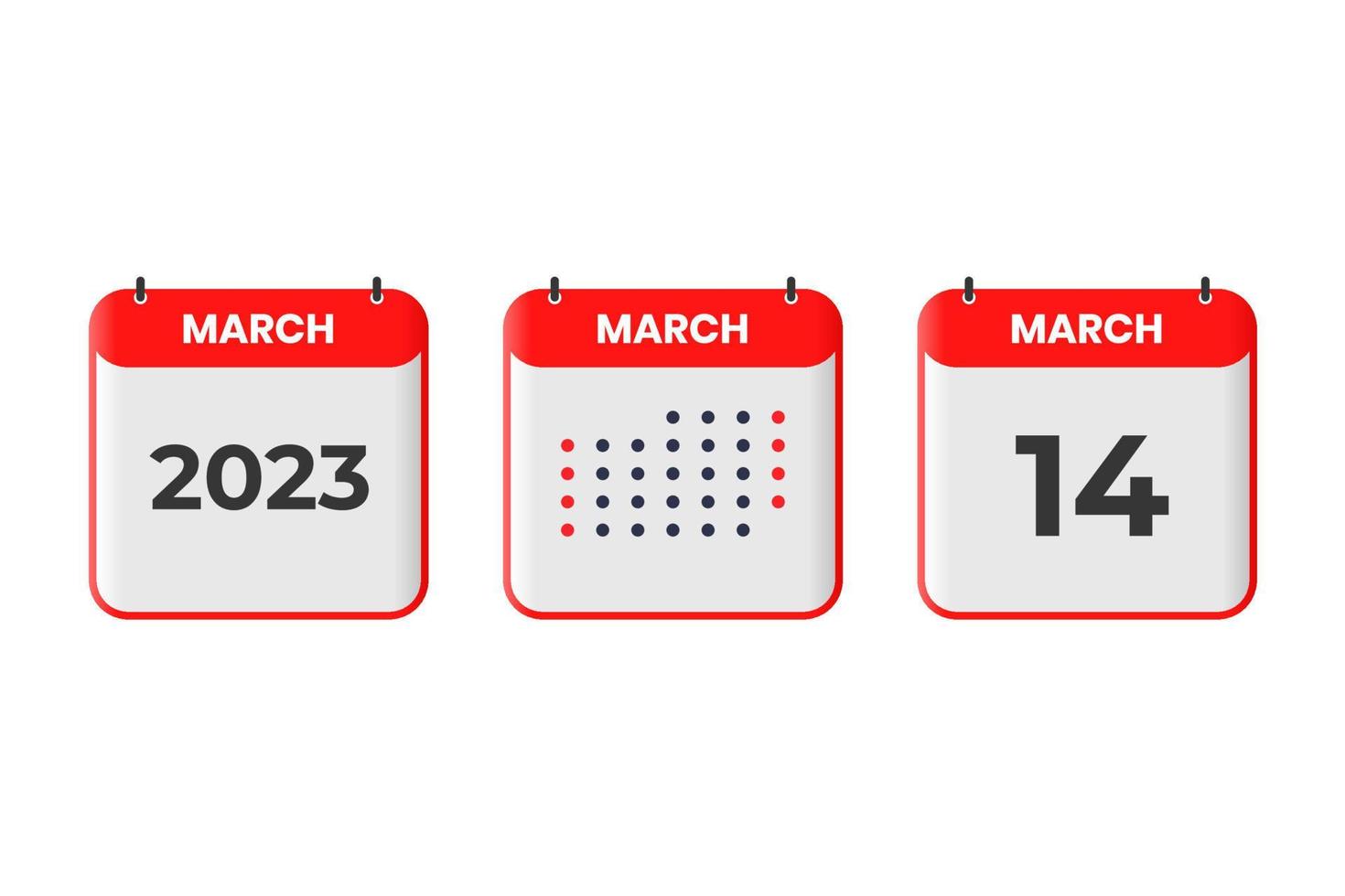 Mars 14 kalender design ikon. 2023 kalender schema, utnämning, Viktig datum begrepp vektor