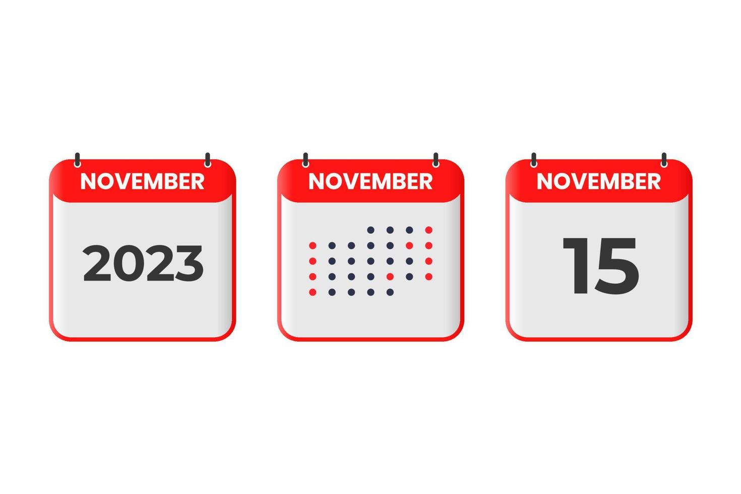 15. November Kalender-Design-Ikone. Kalenderplan 2023, Termin, wichtiges Datumskonzept vektor