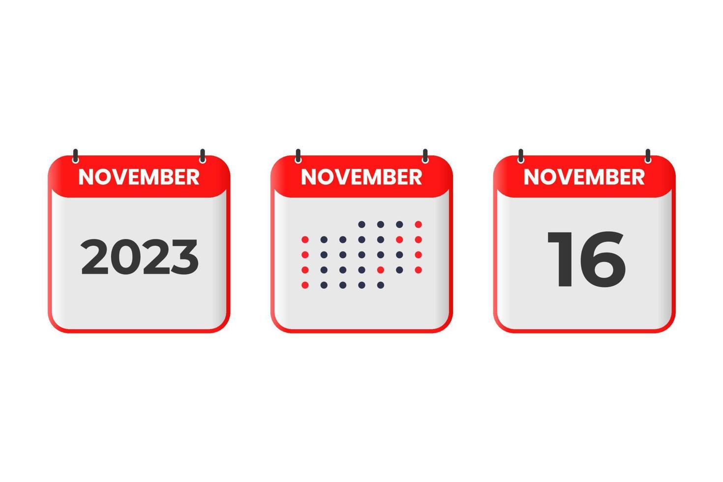 november 16 kalender design ikon. 2023 kalender schema, utnämning, Viktig datum begrepp vektor