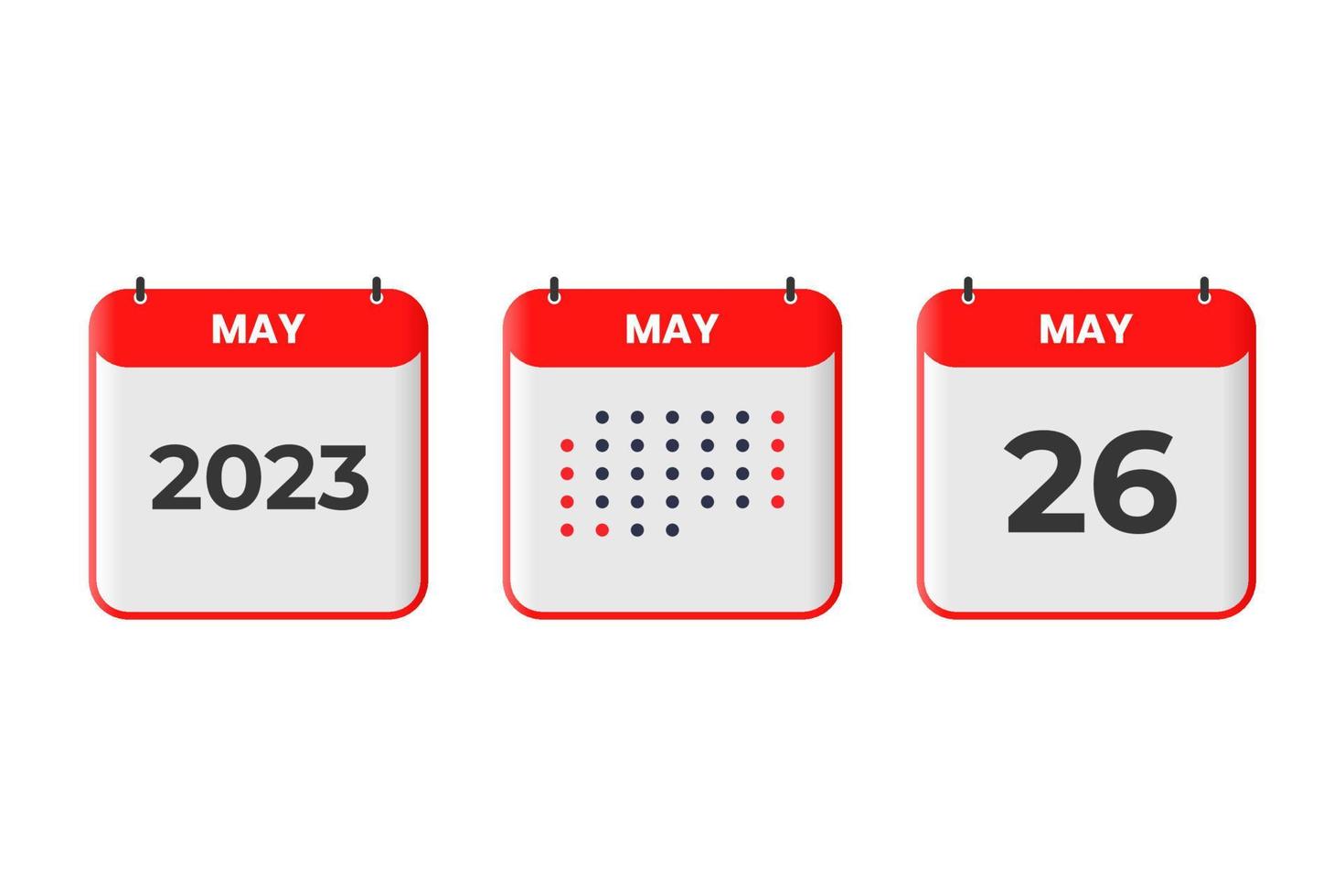 Maj 26 kalender design ikon. 2023 kalender schema, utnämning, Viktig datum begrepp vektor