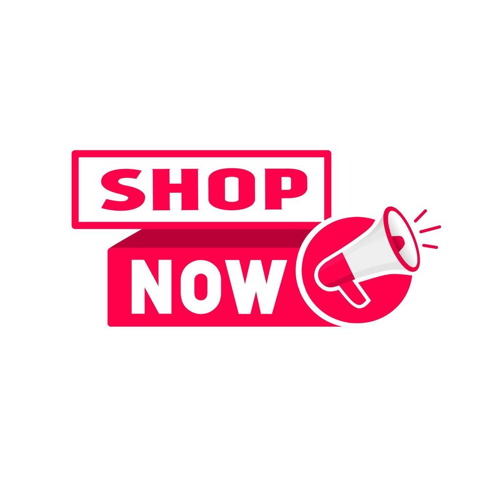 Banner-Symbol jetzt einkaufen. Design für Online-Shopping, Werbung. Vektor im flachen Stil.