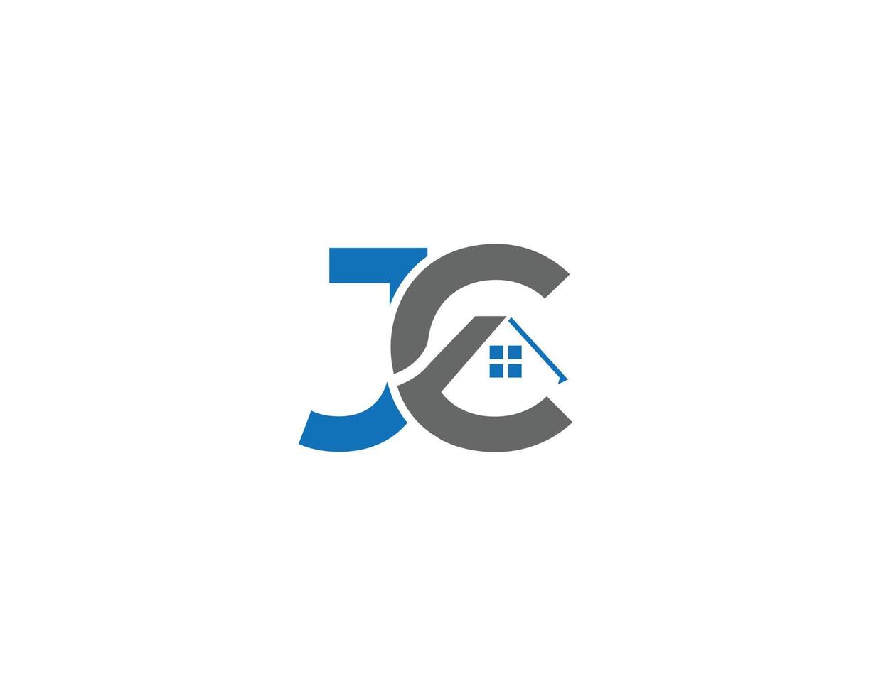 brev jc hus logotyp design med takläggning konstruktion symbol vektor illustration.
