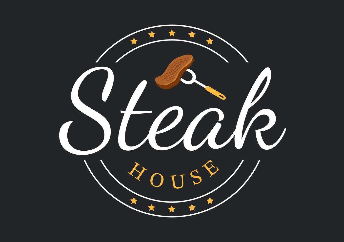 Steak House av grillad kött med saftig utsökt biff, sallad och tomater för utegrill i platt tecknad serie hand dragen mall illustration vektor