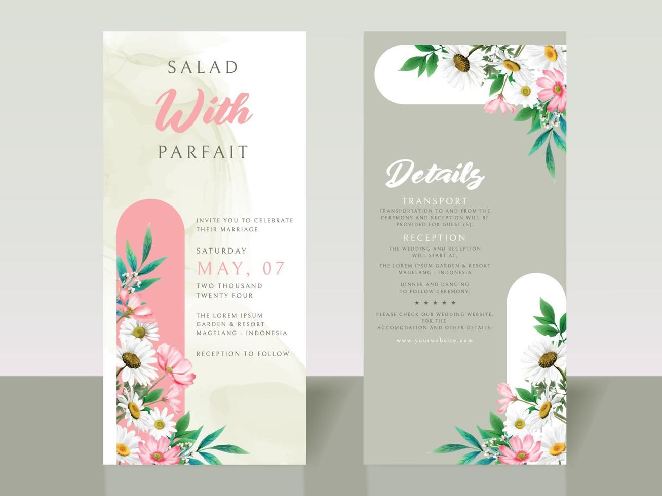 elegante Hochzeitseinladungskarte der weißen und rosa Blumen vektor