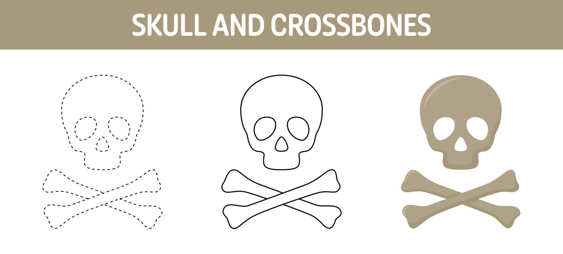 skalle och bones spårande och färg kalkylblad för barn vektor