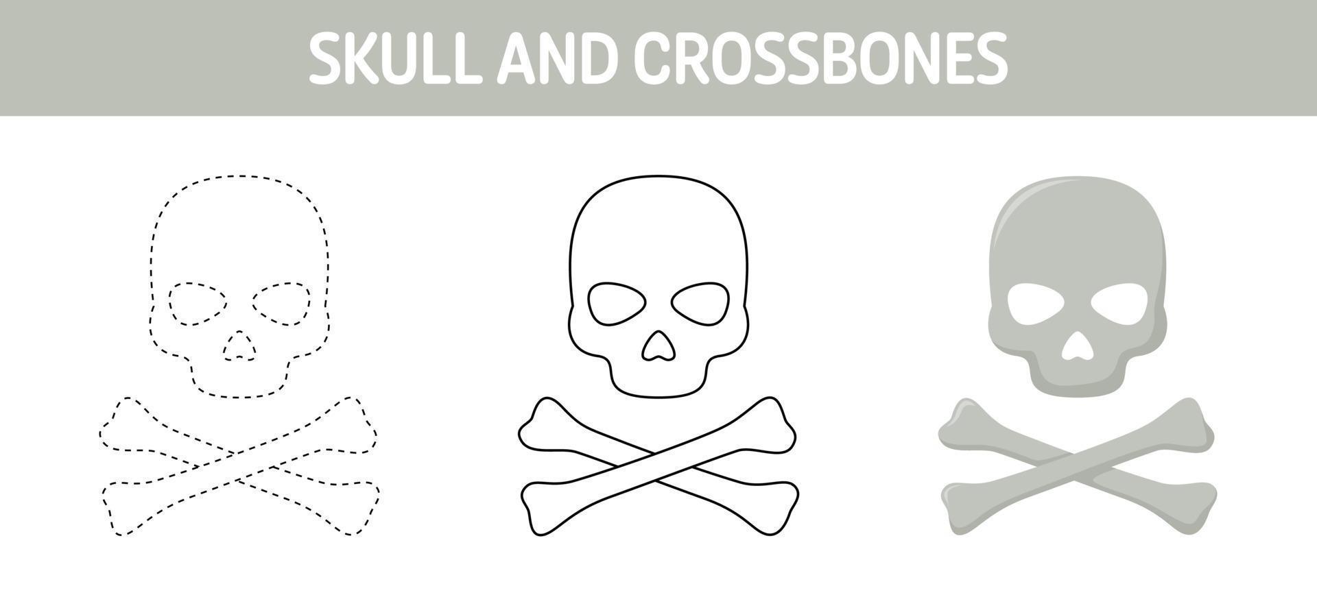 skalle och bones spårande och färg kalkylblad för barn vektor