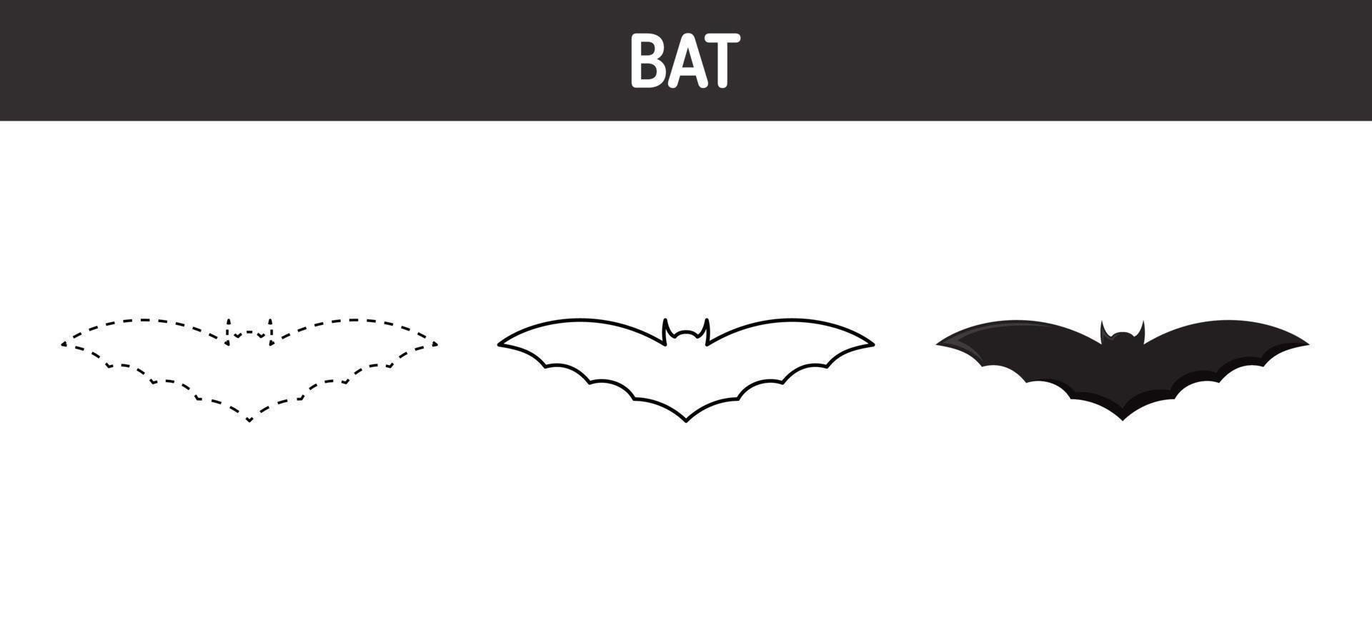 Arbeitsblatt zum Verfolgen und Ausmalen von Fledermäusen für Kinder vektor