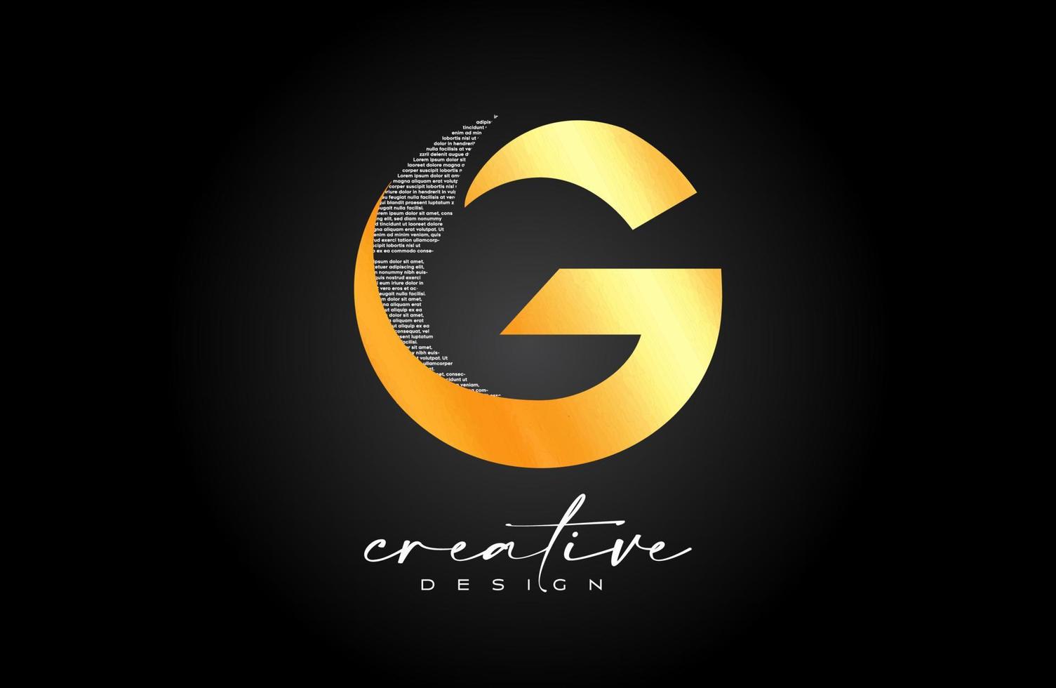 gyllene g brev logotyp design med kreativ brev g tillverkad av svart text font textur vektor
