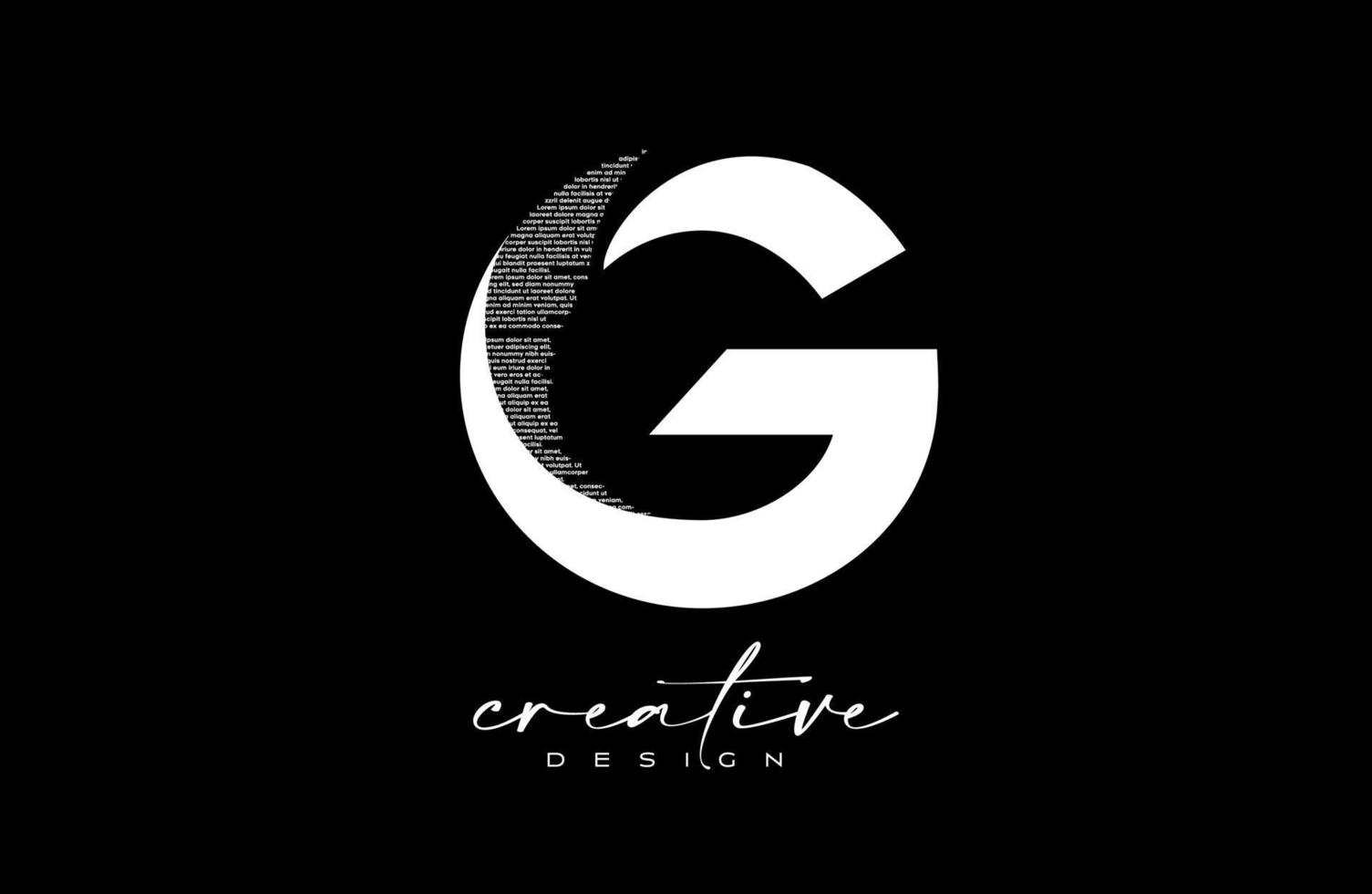 Logo-Design mit weißem g-Buchstaben und kreativem Buchstaben g aus schwarzem Text-Schriftart-Texturvektor vektor