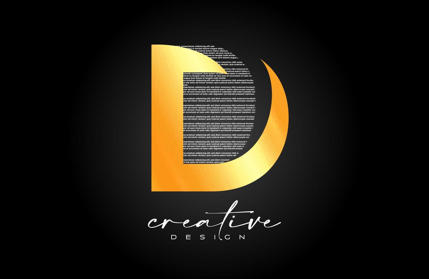 goldenes d-buchstabe-logo-design mit kreativem buchstabe d aus schwarzem text-texturvektor vektor
