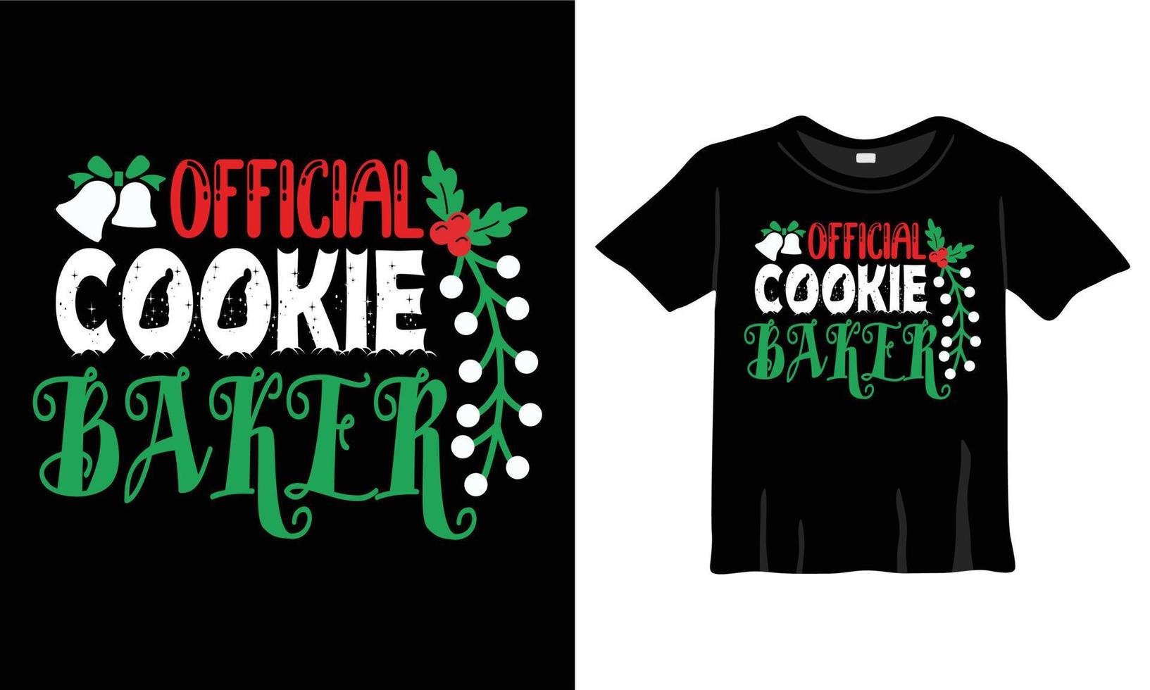 offizielle Keksbäcker-Weihnachtst-shirt-Designvorlage für Weihnachtsfeier. Grußkarten, T-Shirts, Tassen und Geschenke. für Damen-, Herren- und Babybekleidung vektor