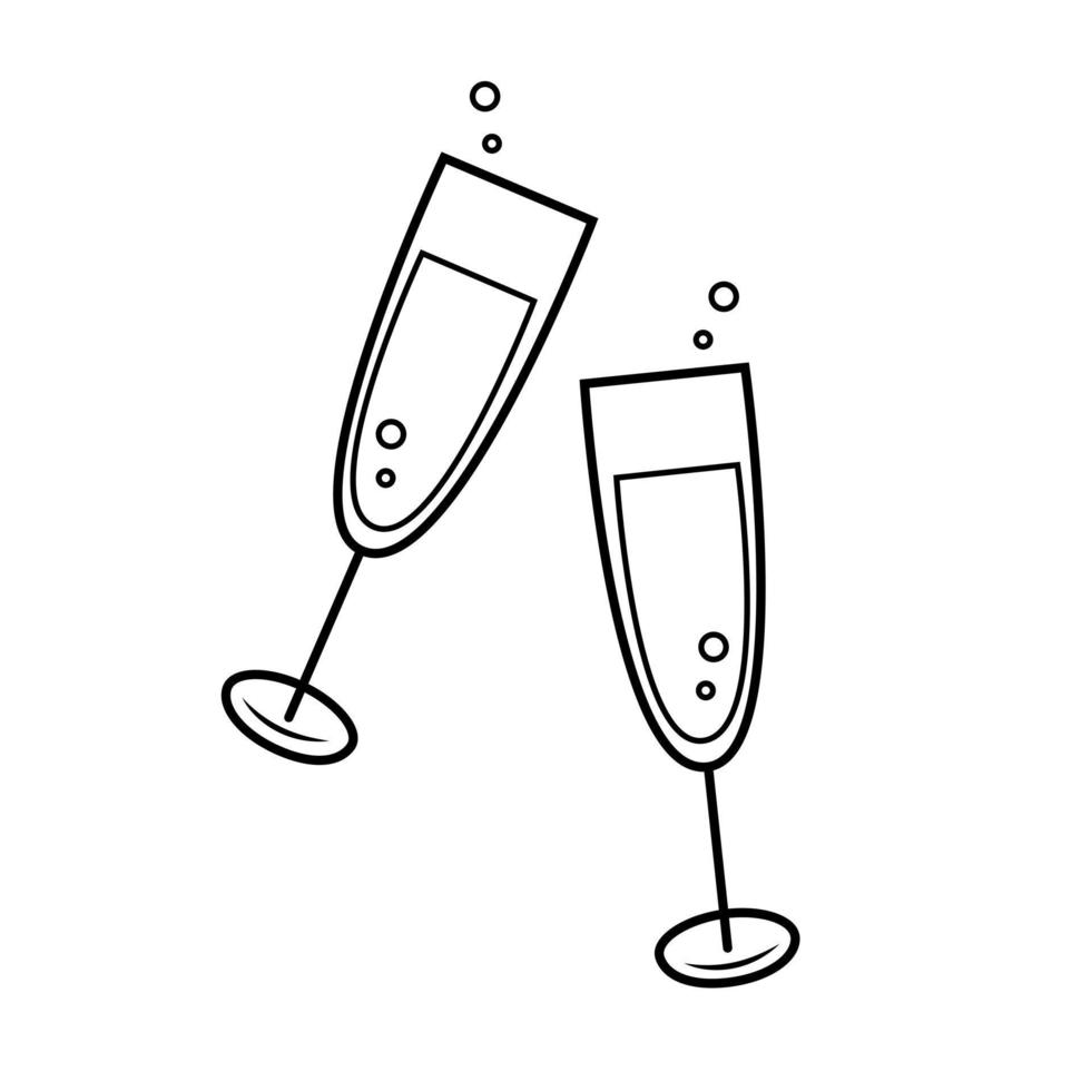 glasögon av champagne. firande, högtider, rostat bröd begrepp. ritad för hand skiss stil. ikon isolerat på vit bakgrund. vektor illustration i klotter stil.