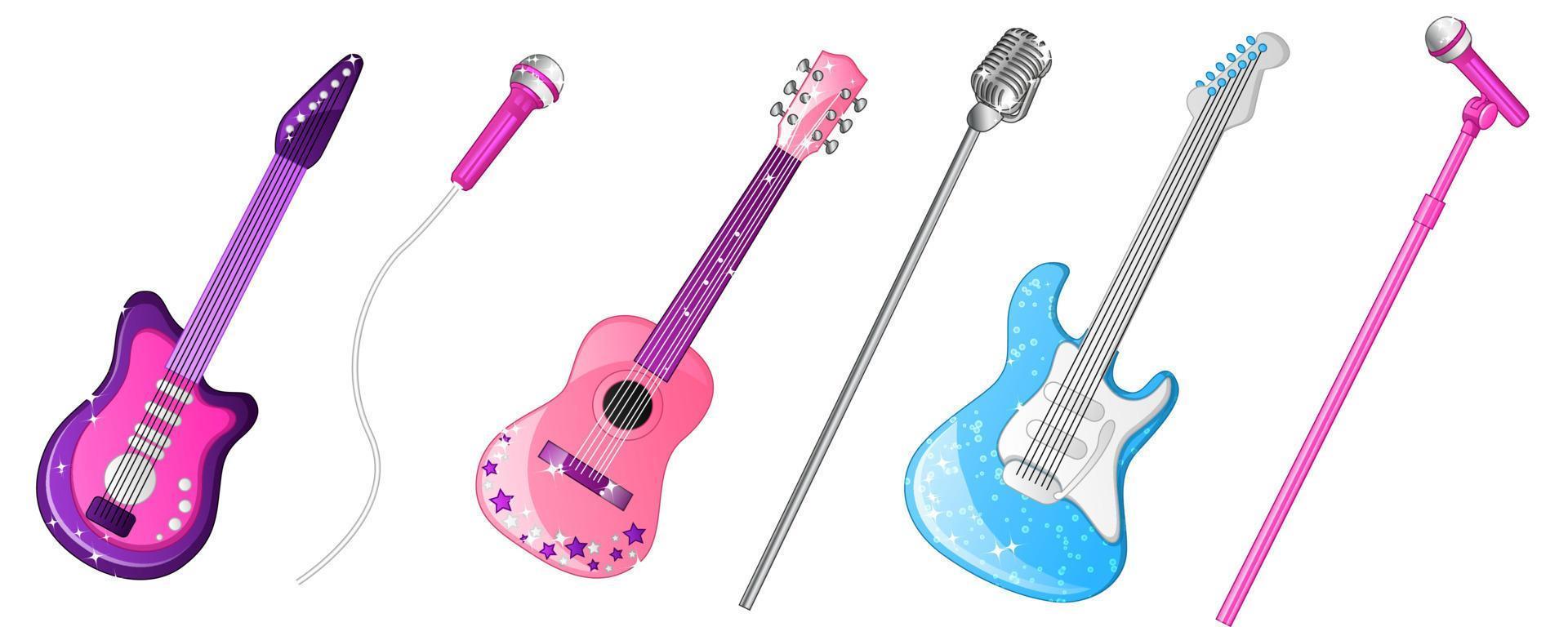 Girly Gitarren und Mikrofone in lustigen Farben. Vektor-Illustration vektor
