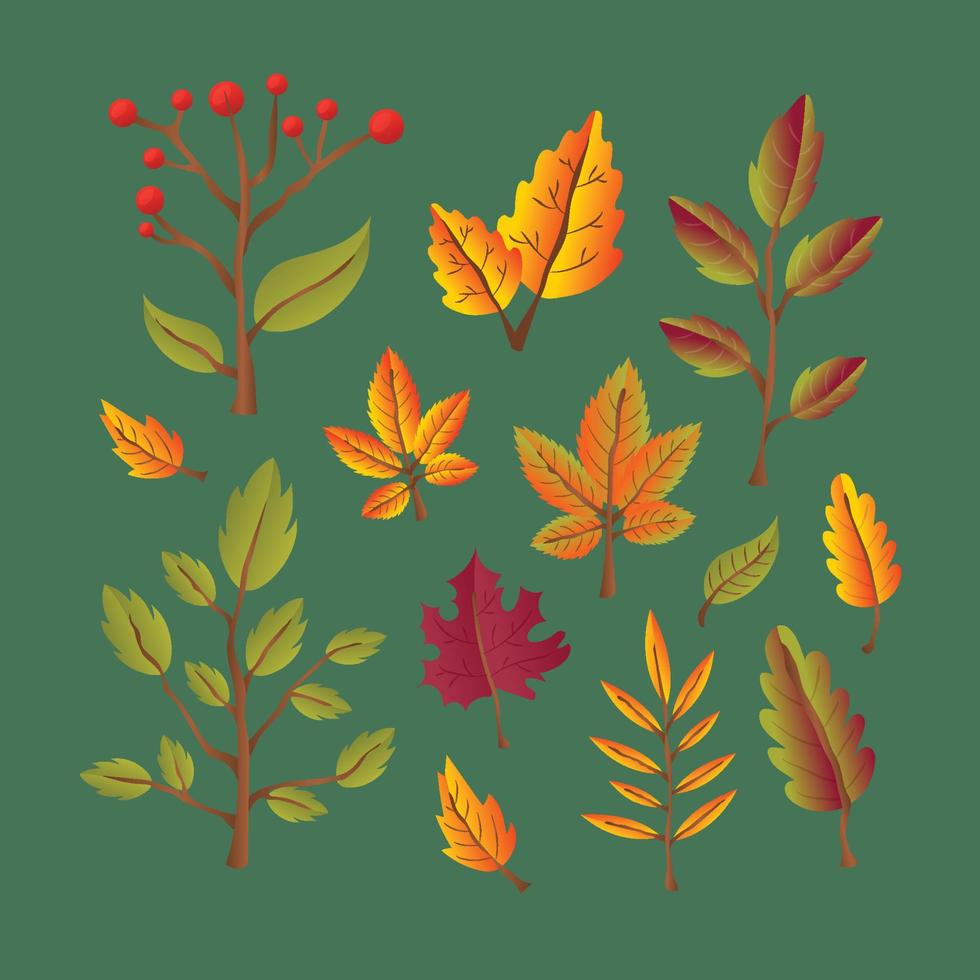 gul höstlig trädgård blad, röd falla blad och fallen torr löv vektor