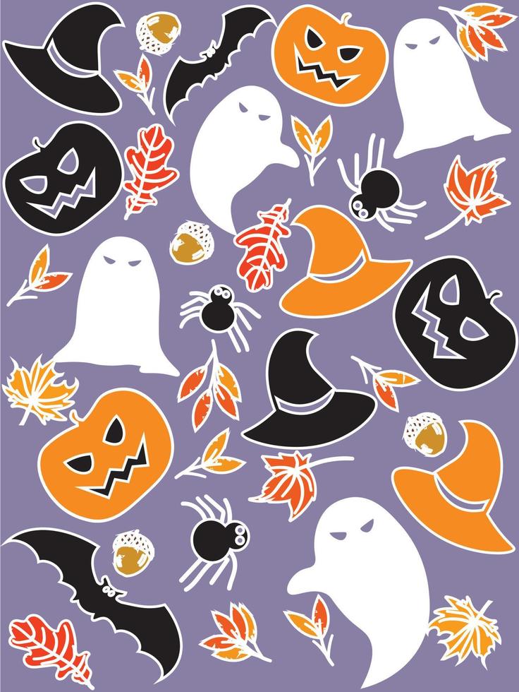 halloween läskigt, pumpa, Spindel, fladdermus, häxa hatt sömlös mönster vektor