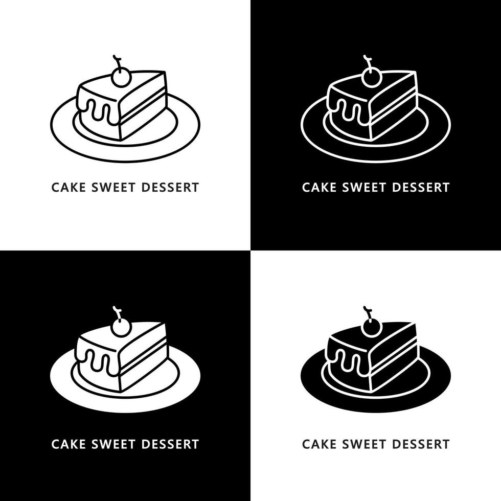 kuchenscheibe essen illustration. Süßes Dessert-Cartoon-Logo-Symbol vektor