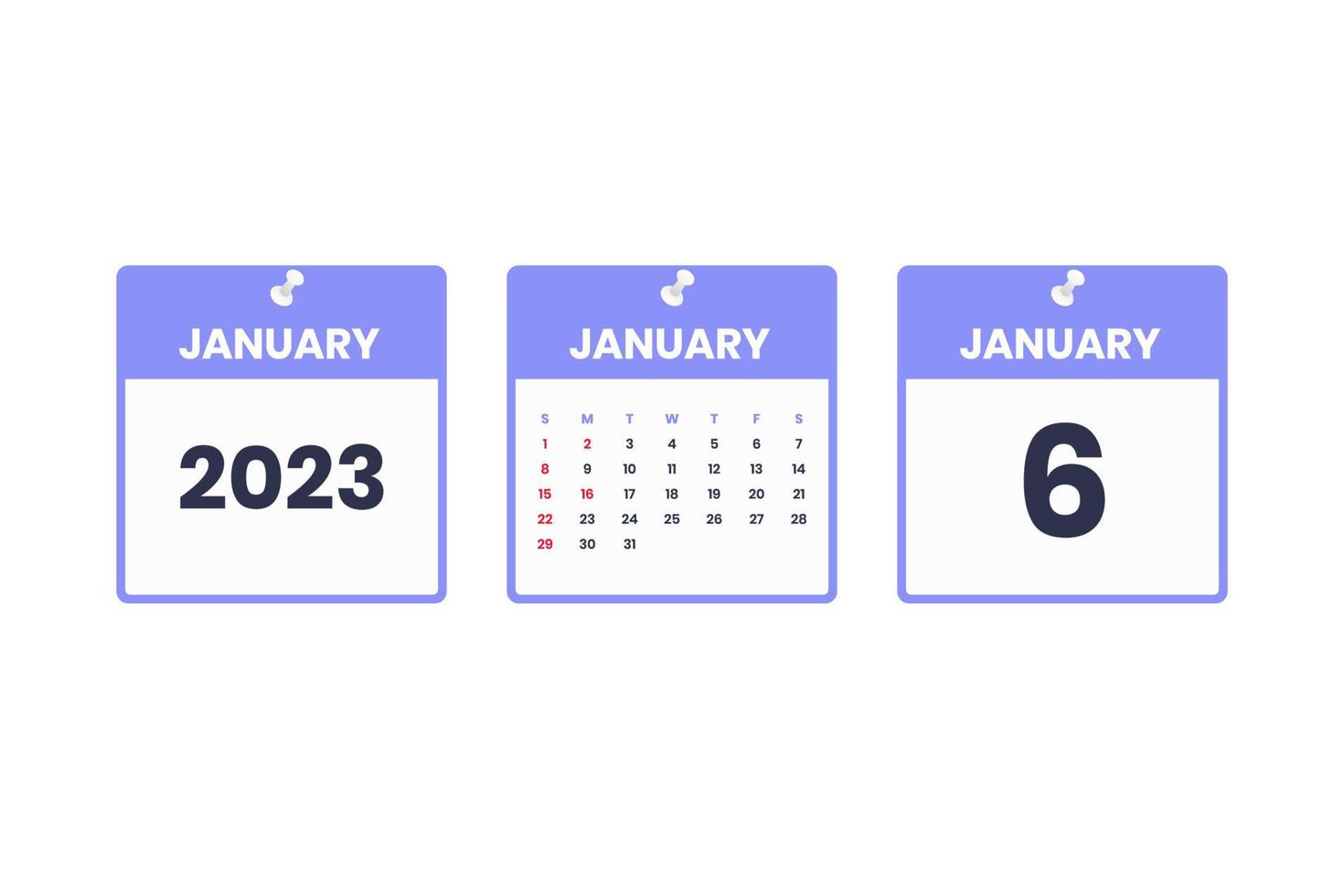 januari kalender design. januari 6 2023 kalender ikon för schema, utnämning, Viktig datum begrepp vektor