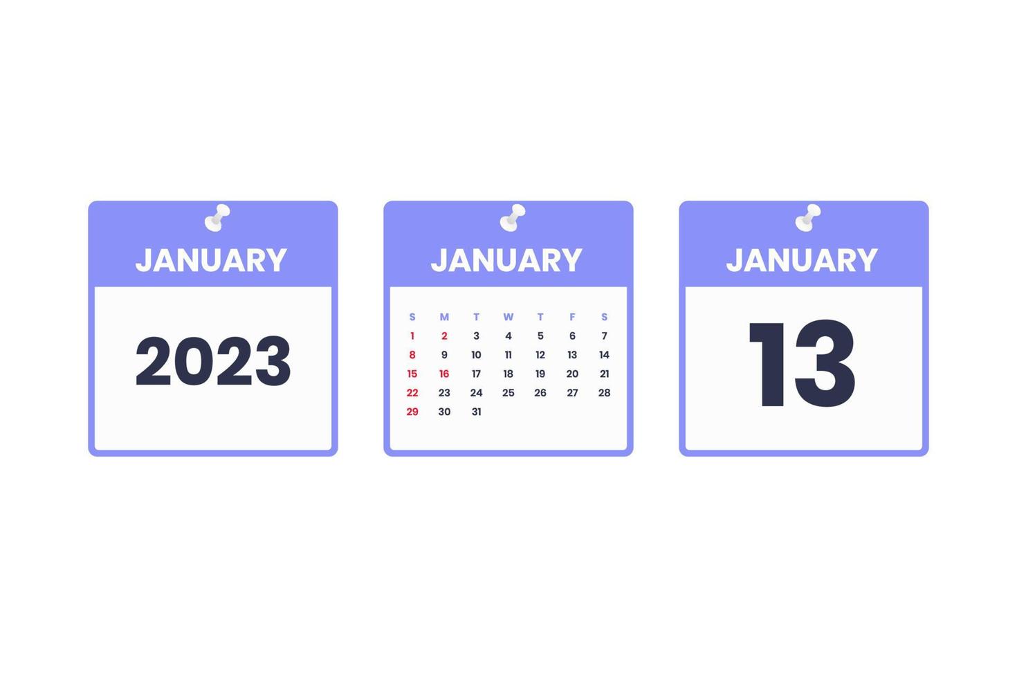 januari kalender design. januari 13 2023 kalender ikon för schema, utnämning, Viktig datum begrepp vektor