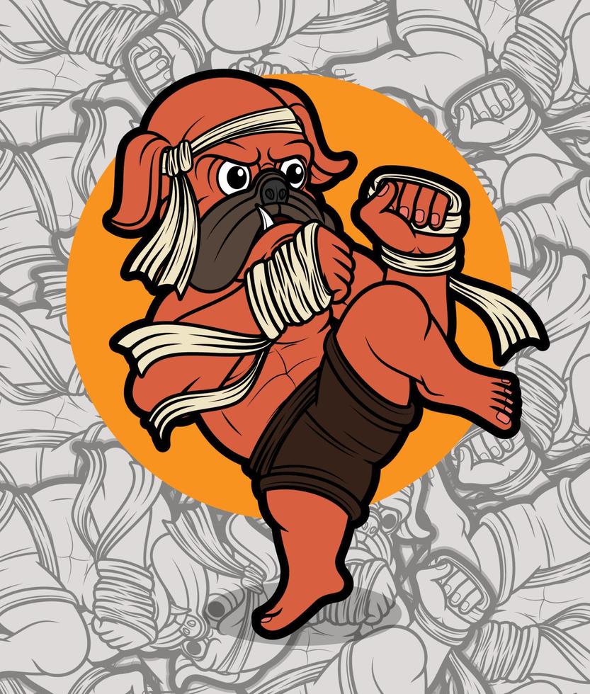 süße mops hund muay thai illustration vektor