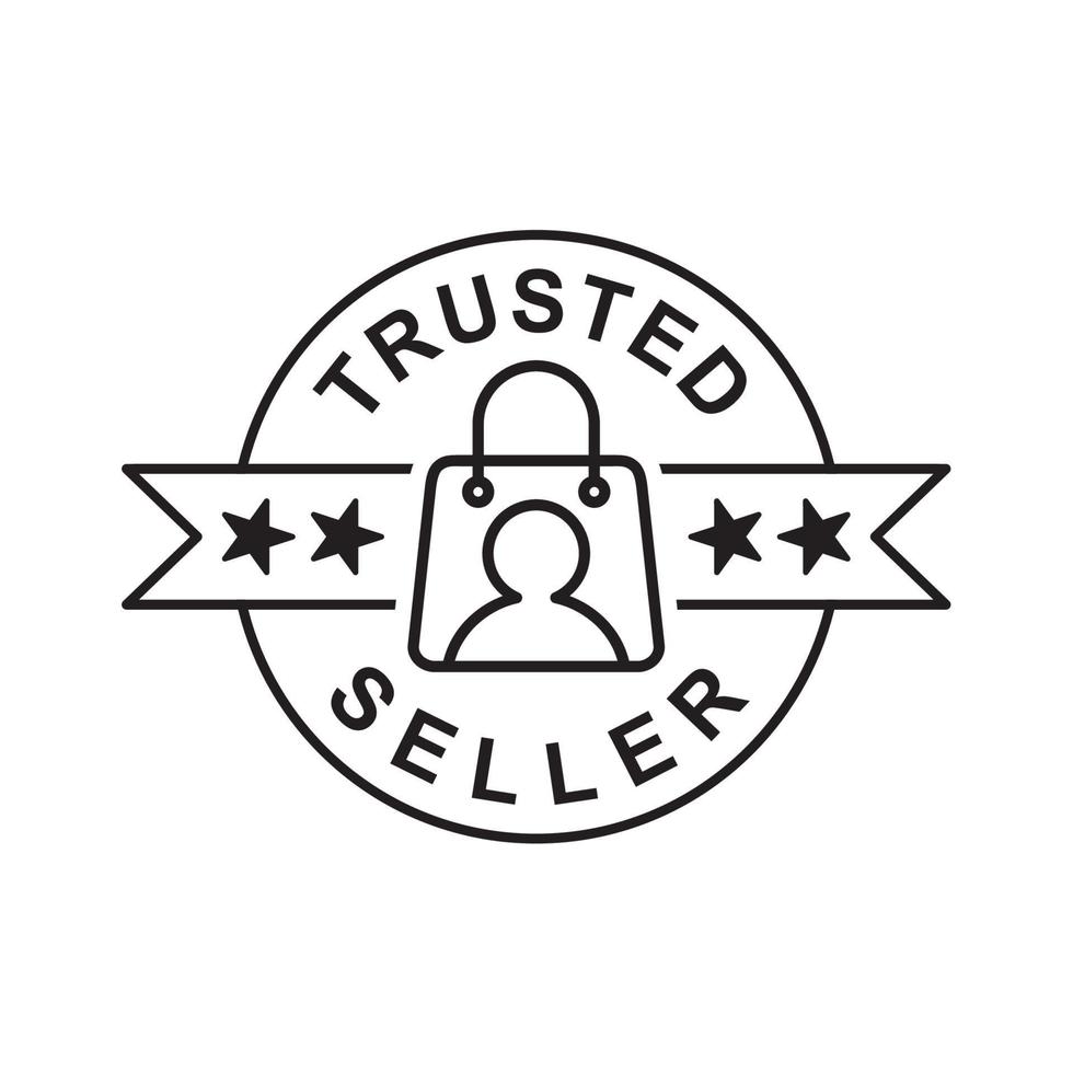 Logo des Stempelsymbols des vertrauenswürdigen Verkäufers. Etiketten, Tags, Abzeichen, Garantien für Qualitätsprodukte vektor