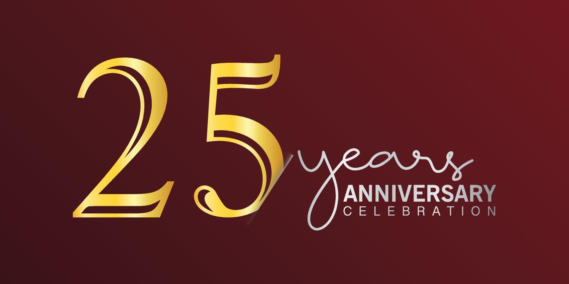 25:e årsdag firande logotyp siffra guld Färg med röd Färg bakgrund. vektor årsdag för firande, inbjudan kort, och hälsning kort