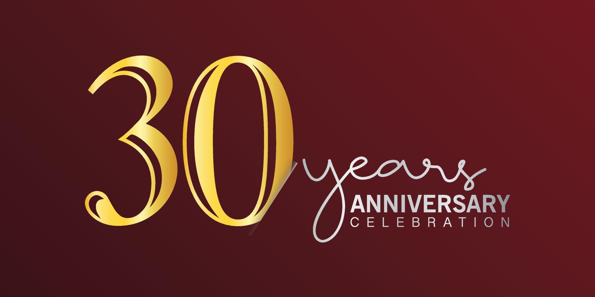 30-jähriges Jubiläum Logo Nummer Goldfarbe mit rotem Hintergrund. vektorjubiläum für feier, einladungskarte und grußkarte vektor
