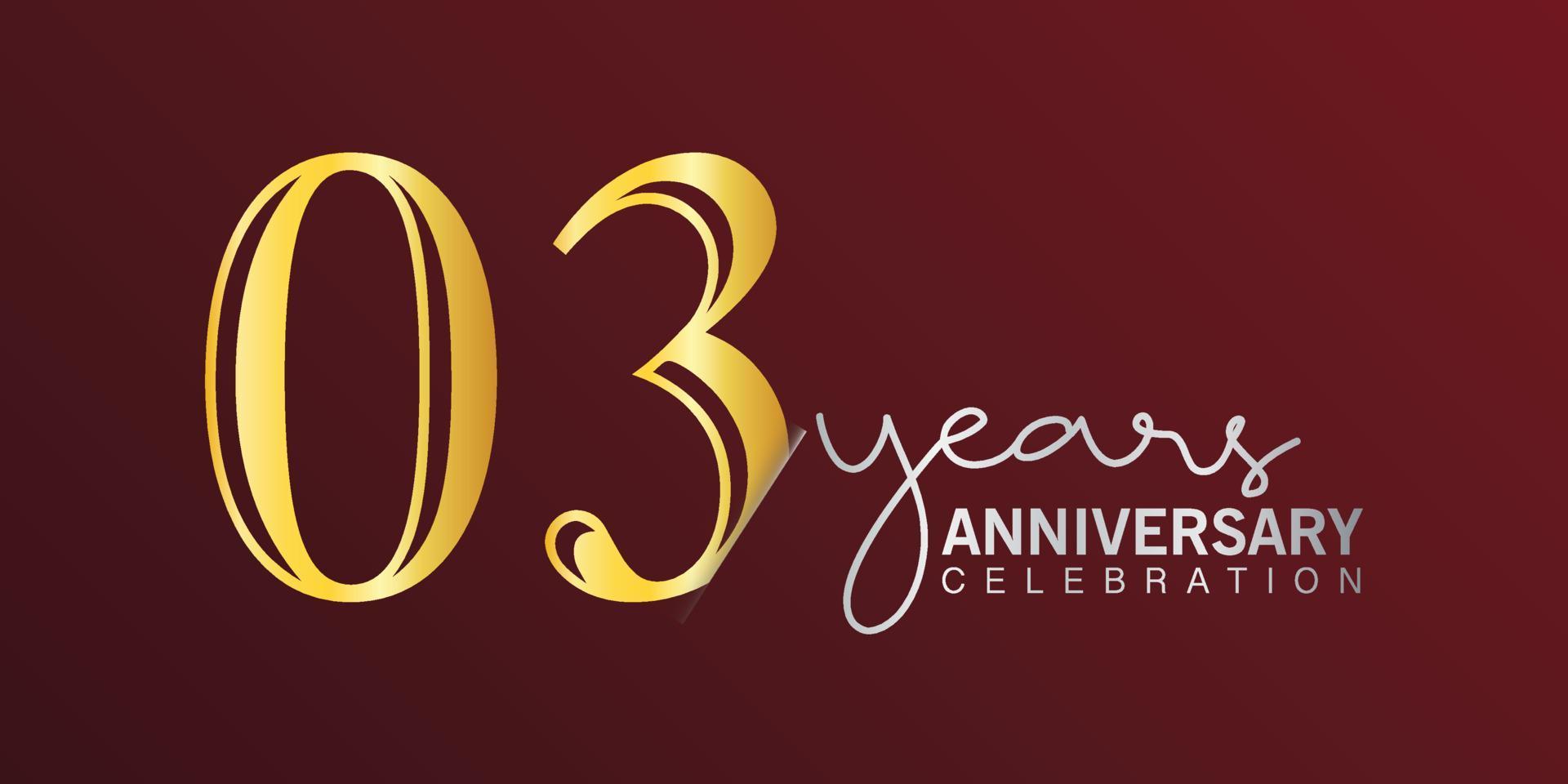 03:e årsdag firande logotyp siffra guld Färg med röd Färg bakgrund. vektor årsdag för firande, inbjudan kort, och hälsning kort