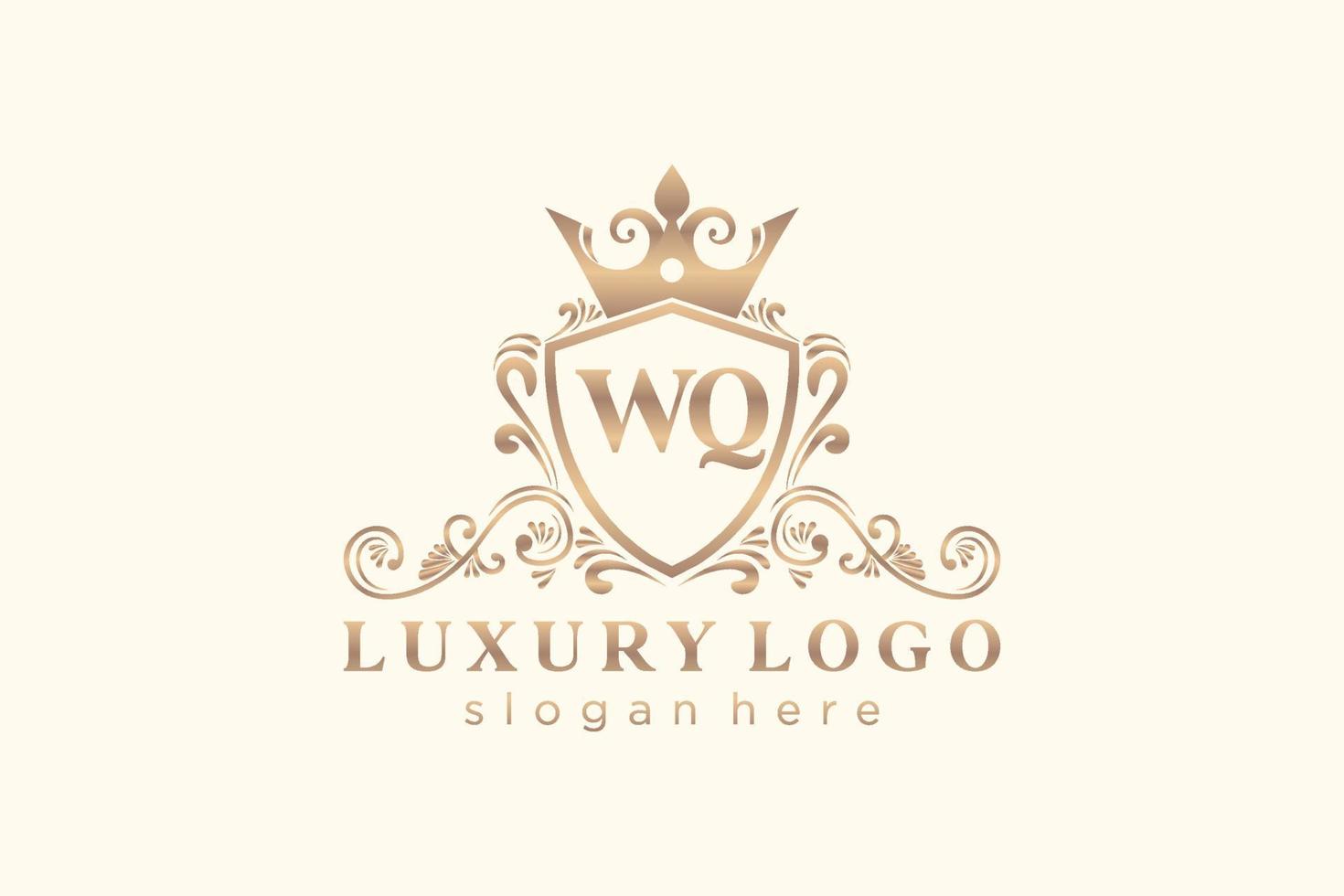 första wq brev kunglig lyx logotyp mall i vektor konst för restaurang, kungligheter, boutique, Kafé, hotell, heraldisk, Smycken, mode och Övrig vektor illustration.