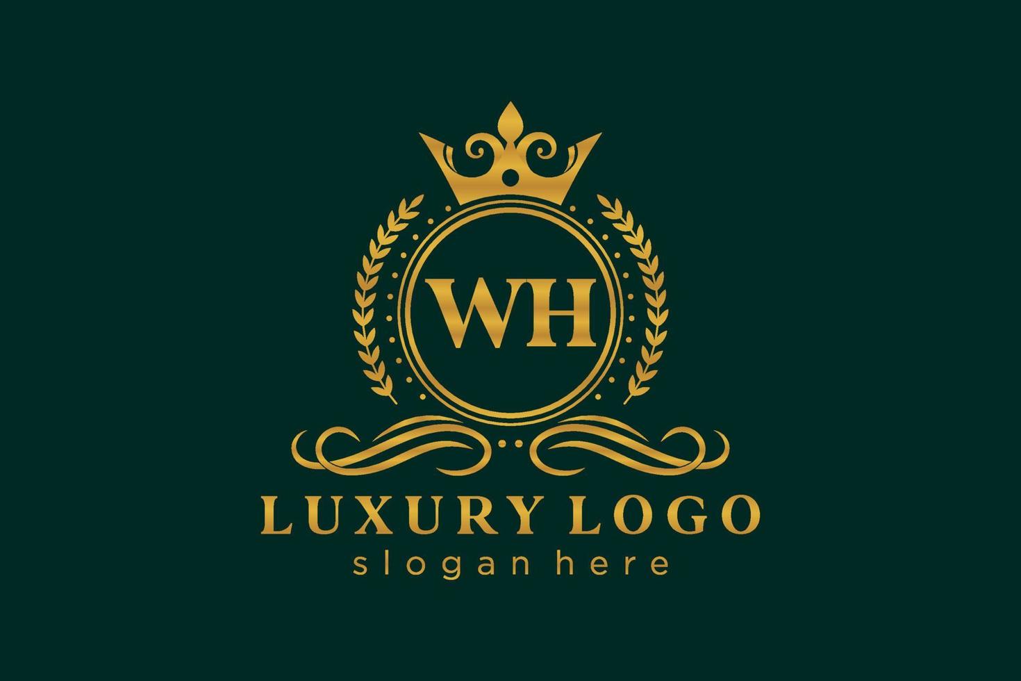Royal Luxury Logo-Vorlage mit anfänglichem wh-Buchstaben in Vektorgrafiken für Restaurant, Lizenzgebühren, Boutique, Café, Hotel, Heraldik, Schmuck, Mode und andere Vektorillustrationen. vektor