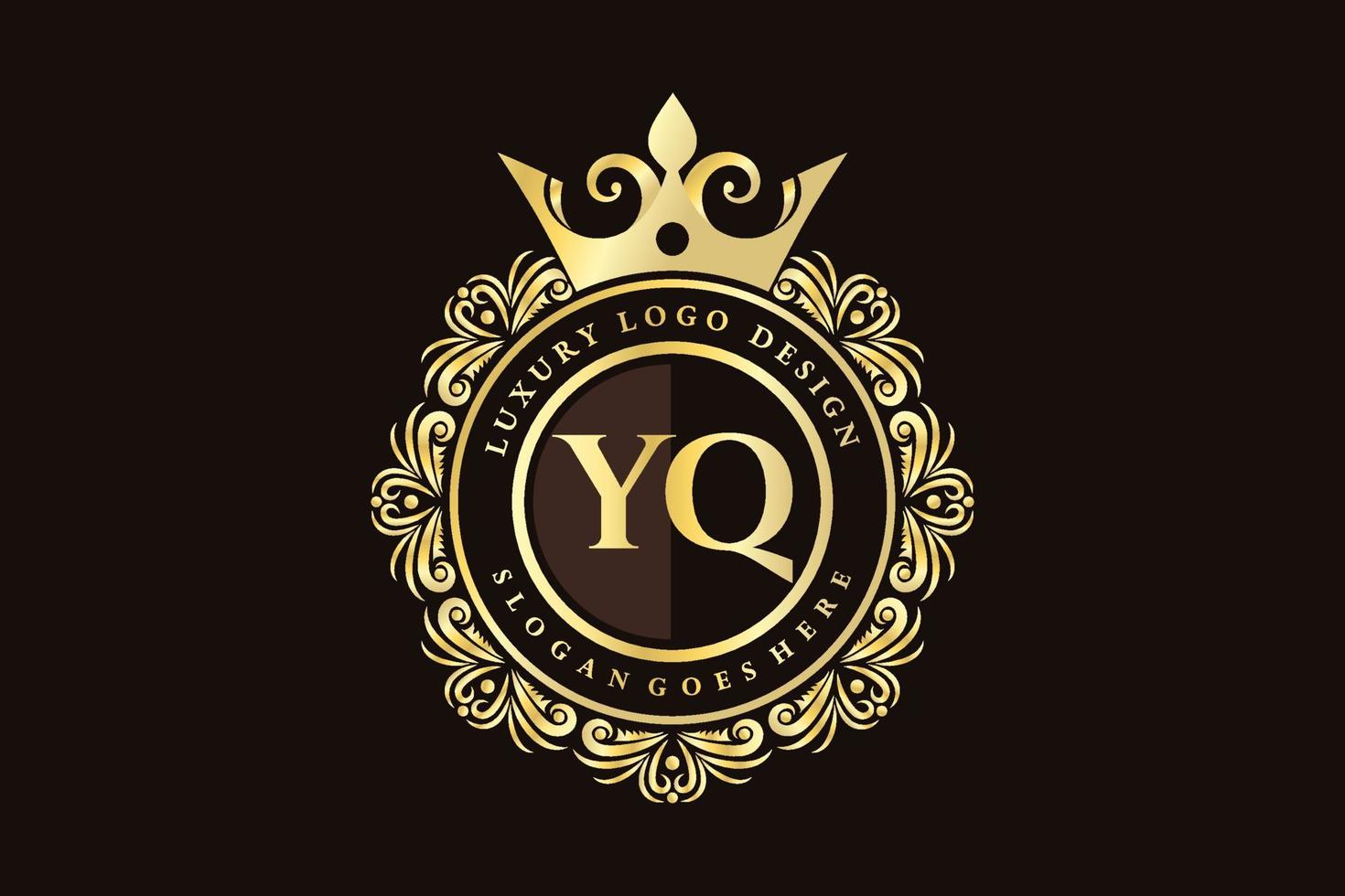 yq första brev guld calligraphic feminin blommig hand dragen heraldisk monogram antik årgång stil lyx logotyp design premie vektor