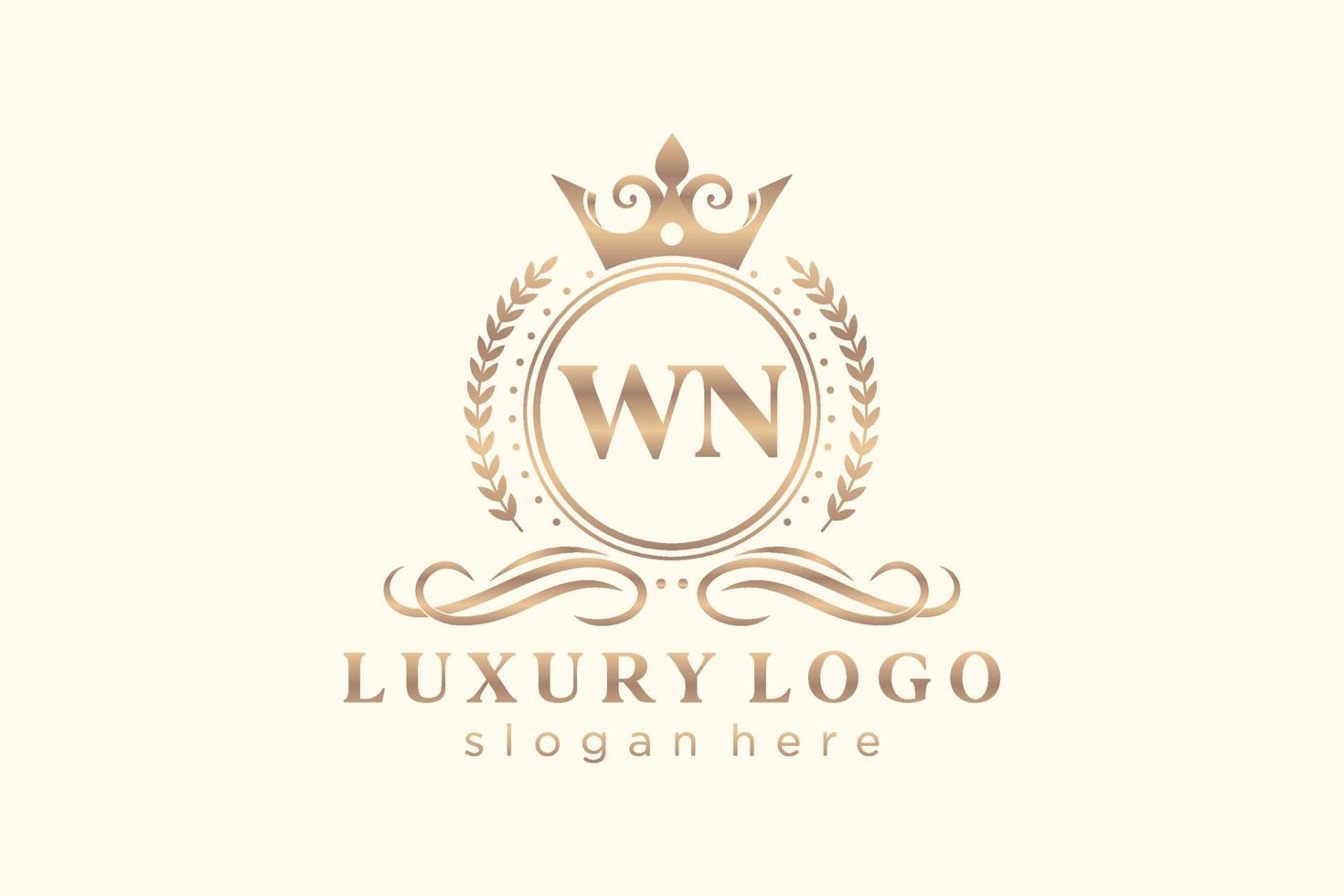 första wn brev kunglig lyx logotyp mall i vektor konst för restaurang, kungligheter, boutique, Kafé, hotell, heraldisk, Smycken, mode och Övrig vektor illustration.