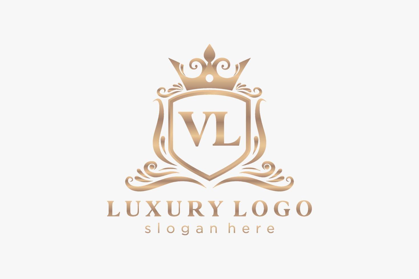 första vl brev kunglig lyx logotyp mall i vektor konst för restaurang, kungligheter, boutique, Kafé, hotell, heraldisk, Smycken, mode och Övrig vektor illustration.