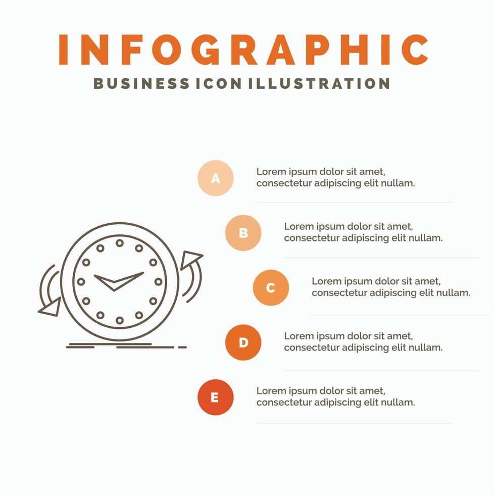 säkerhetskopiering. klocka. medurs. disken. tid infographics mall för hemsida och presentation. linje grå ikon med orange infographic stil vektor illustration