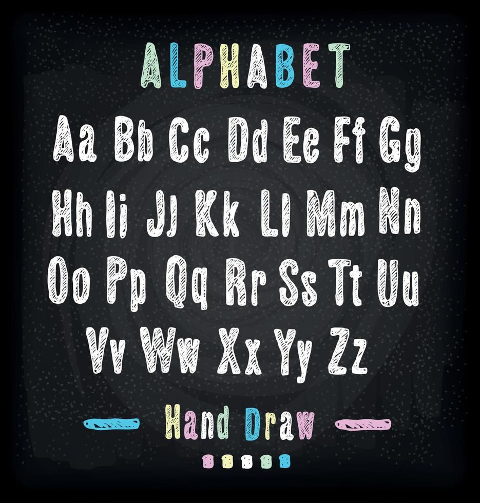 svarta tavlan font. hand dra alfabet. vektor
