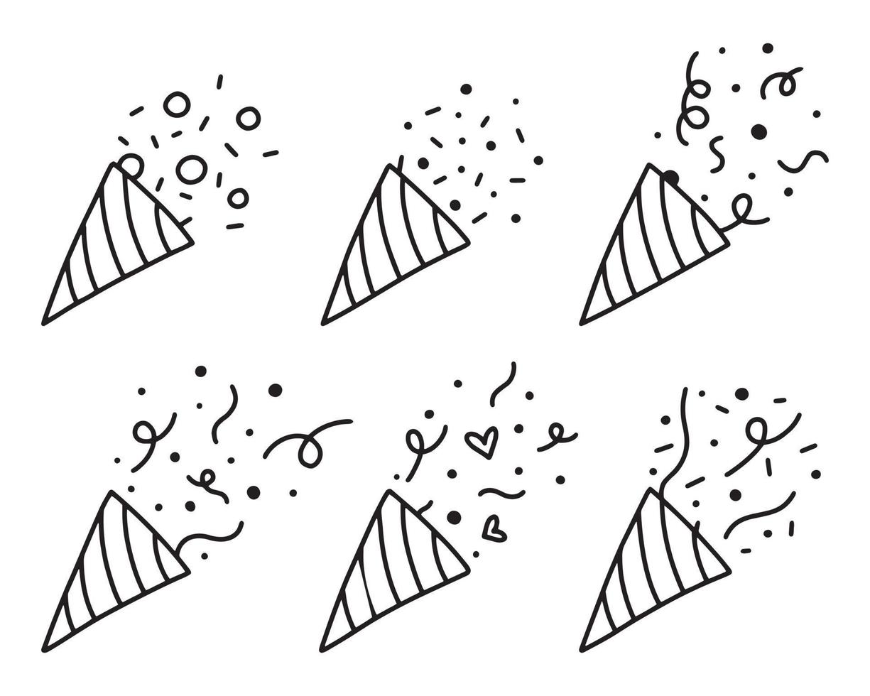 uppsättning av poppern konfetti. konfetti isolerat, explosion, fyrverkeri, Semester. vektor teckning. hand dragen stil. klotter stil