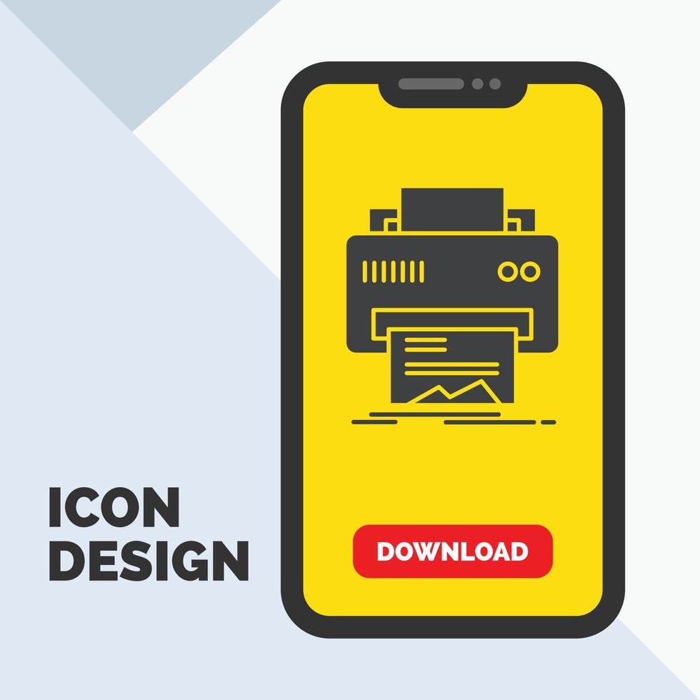 Digital. Drucker. Drucken. Hardware. Papier-Glyphen-Symbol in Mobile für Download-Seite. gelber Hintergrund vektor