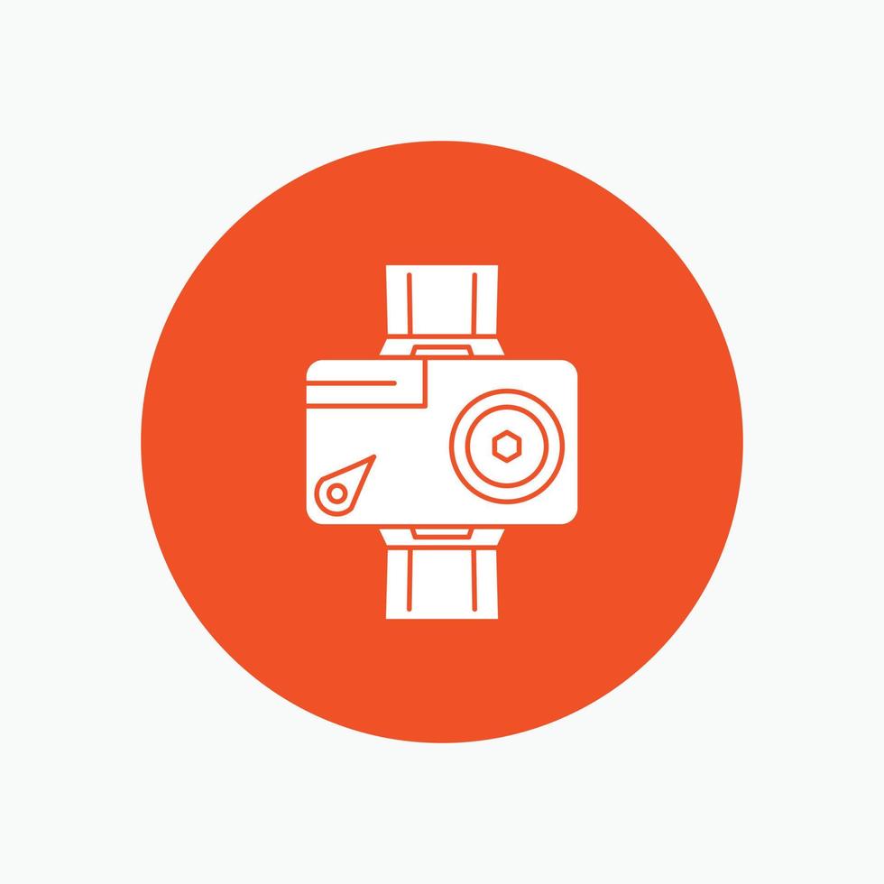 kamera. handling. digital. video. Foto vit glyf ikon i cirkel. vektor knapp illustration