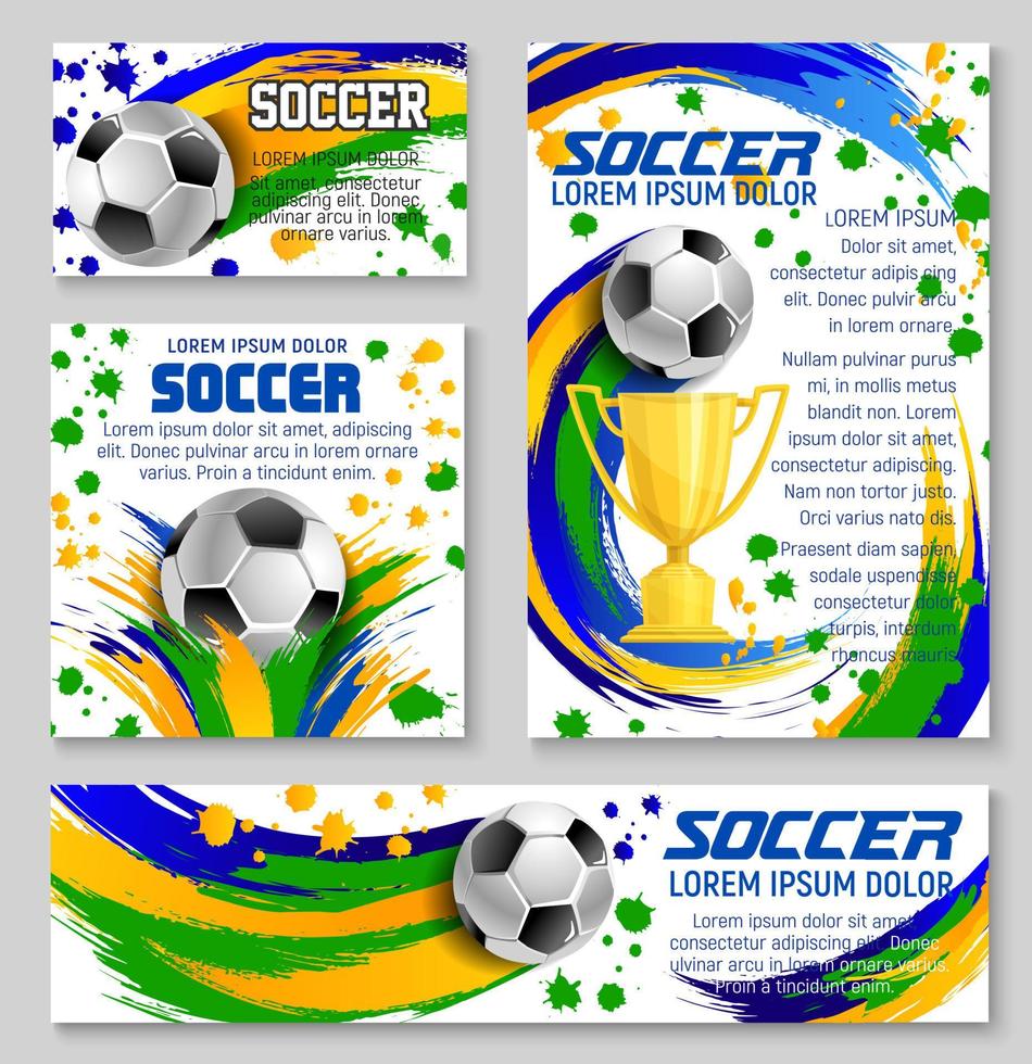fußball und trophäenkarte des fußballsportvereins vektor