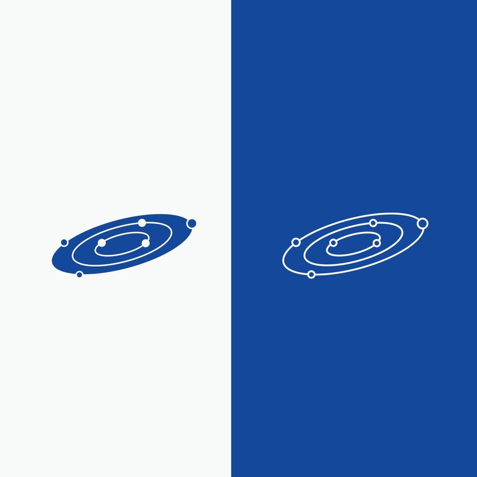 Galaxis. Astronomie. Planeten. System. Universumslinie und Glyph-Web-Schaltfläche in blauer Farbe vertikales Banner für ui und ux. Website oder mobile Anwendung vektor