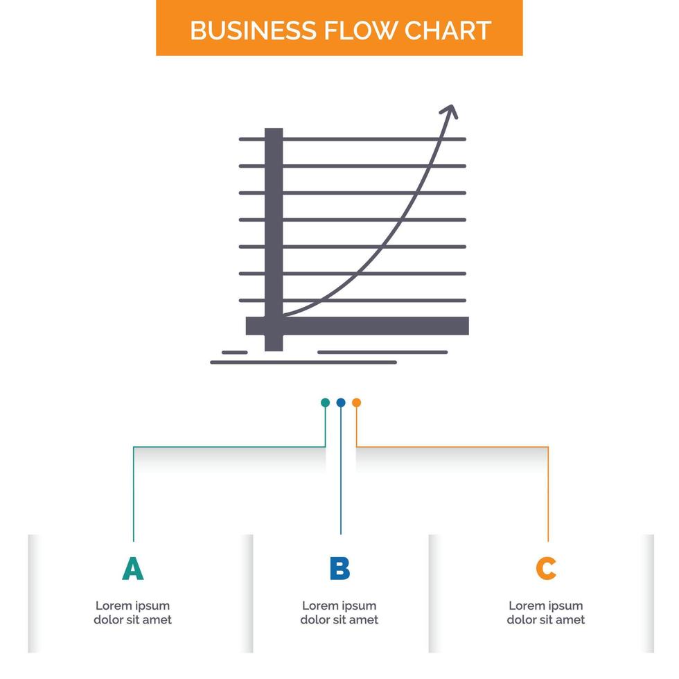 Pfeil. Diagramm. Kurve. Erfahrung. Design des Zielgeschäftsflussdiagramms mit 3 Schritten. Glyphensymbol für Präsentationshintergrundvorlage Platz für Text. vektor