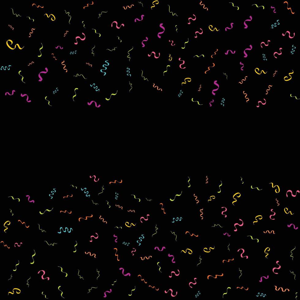 Vektor abstrakter schwarzer Hintergrund mit vielen fallenden kleinen bunten Konfettistücken und Band. Karneval. weihnachts- oder neujahrsdekoration bunte partywimpel zum geburtstag. Festival